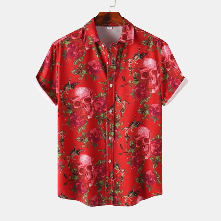 Rose Skull Print Button Up Shirt