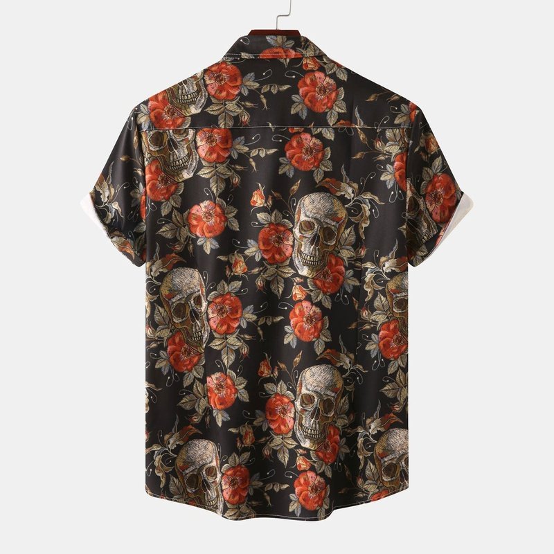 Rose Skull Print Button Up Shirt