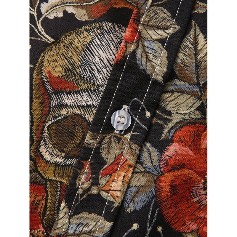 Rose Skull Print Button Up Shirt