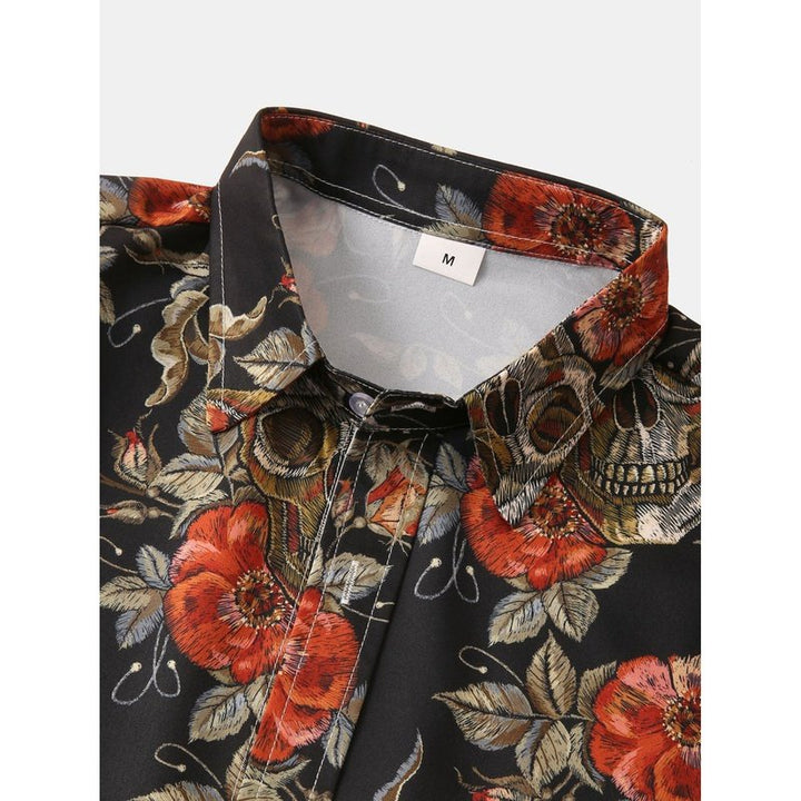 Rose Skull Print Button Up Shirt