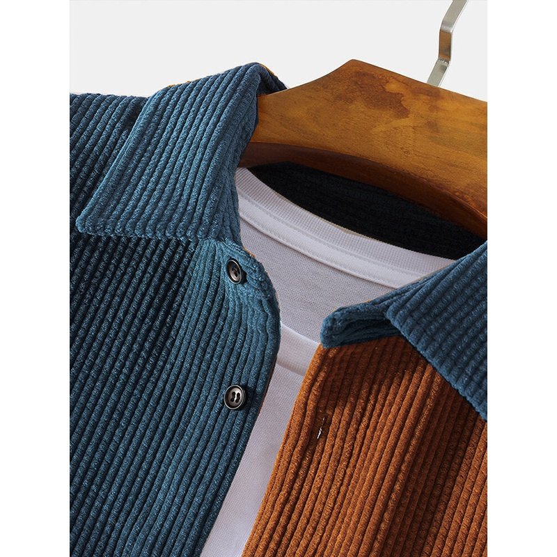 Corduroy Patchwork Long Sleeve Shirts