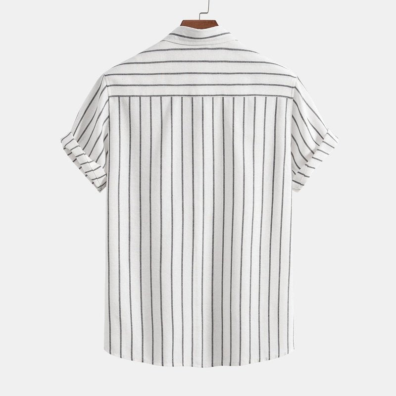 Cotton Blend Striped Button Up Shirt