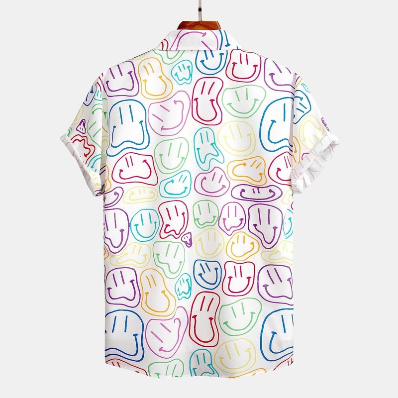 Colorful Smiley Print Button Up Shirt