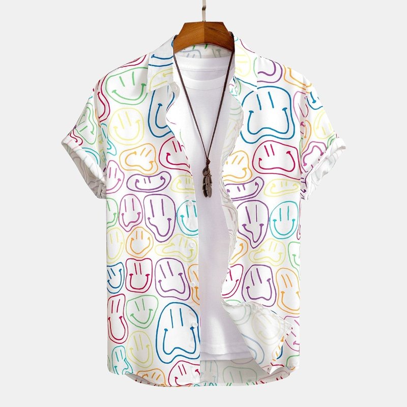 Colorful Smiley Print Button Up Shirt