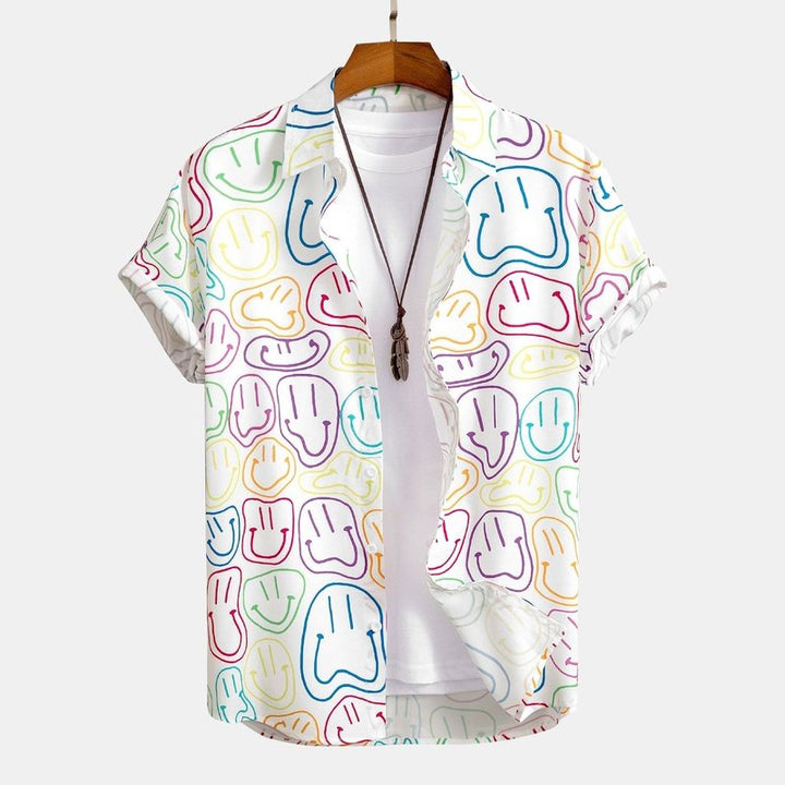 Colorful Smiley Print Button Up Shirt