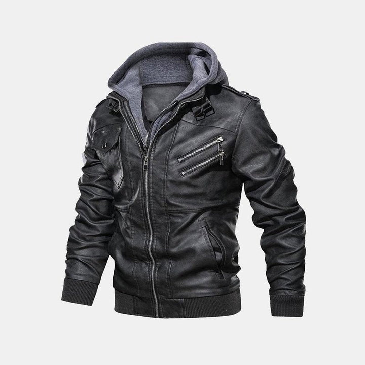 Detachable Hooded Leather Jacket