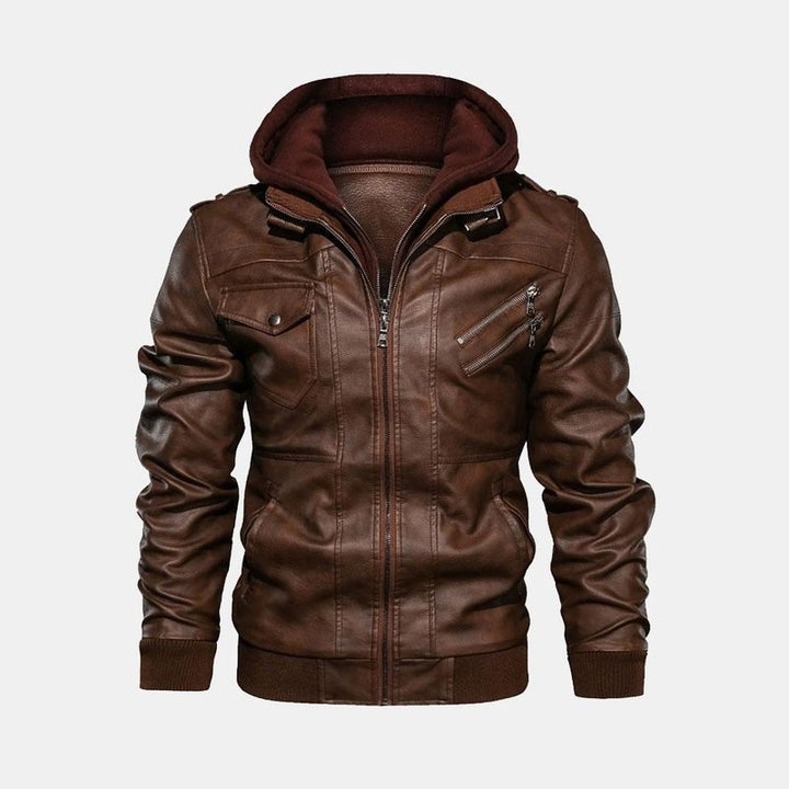Detachable Hooded Leather Jacket