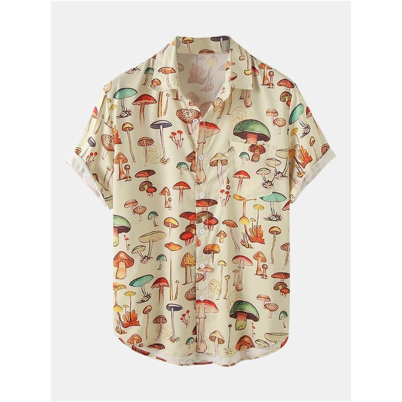 Mushroom Print Short Sleeve Shirts