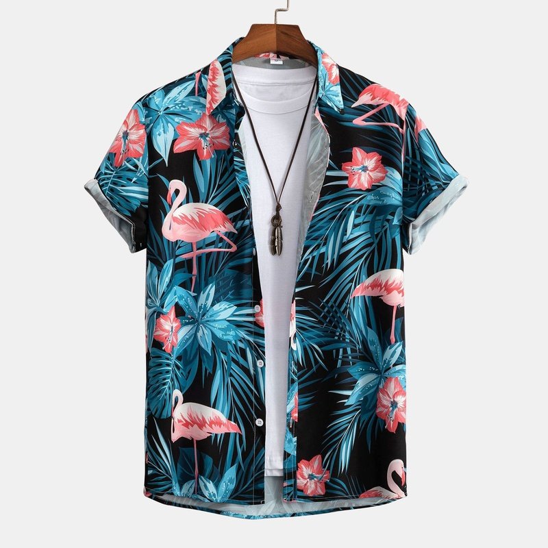 Flamingo Tropical Print Button Up Shirt