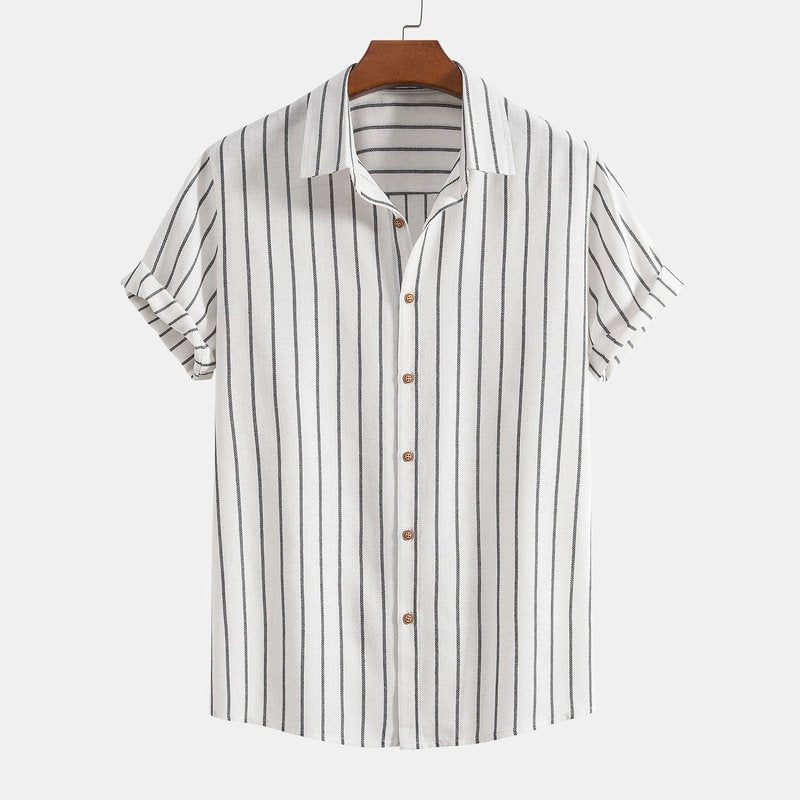 Cotton Blend Striped Button Up Shirt