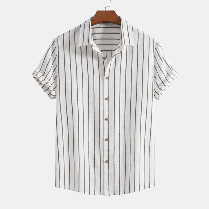 Cotton Blend Striped Button Up Shirt