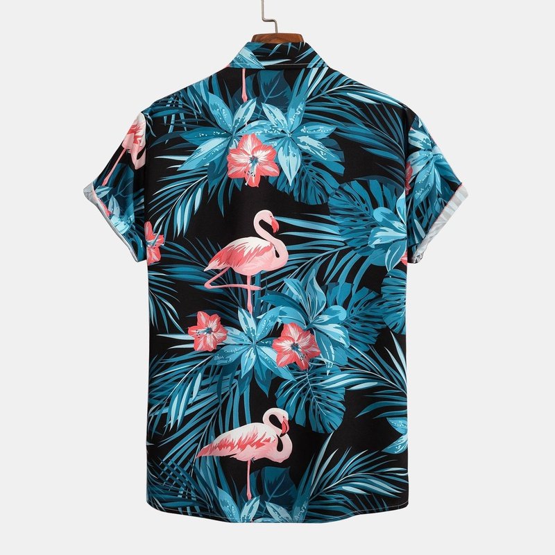 Flamingo Tropical Print Button Up Shirt
